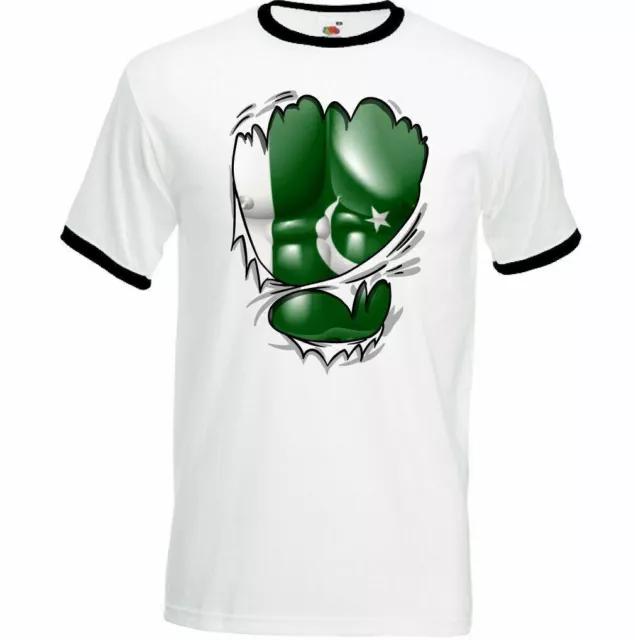 Strappato Packistani Bandiera Uomo T-Shirt Resolution Giorno Cricket da Calcio