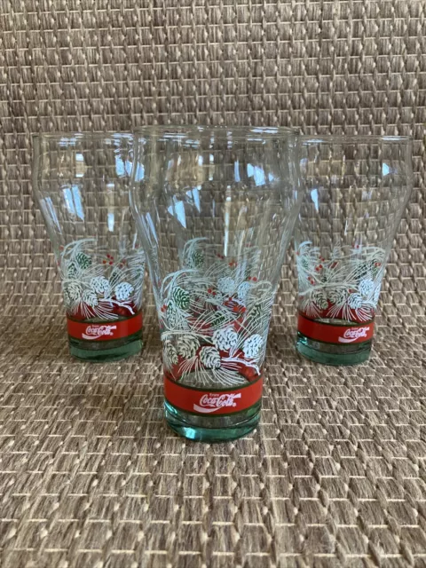 4 Vintage Coca Cola Christmas Glasses with Pinecone Design, Christmas Glasses