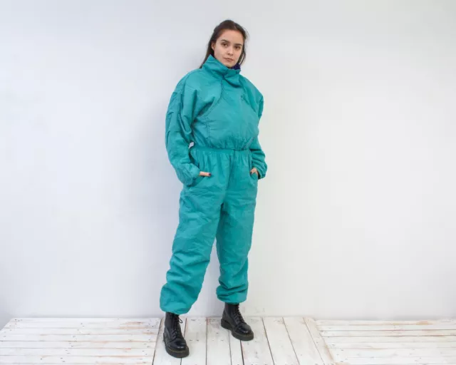 80s Femme M Ski Suit Combinaison Neige Salopette Vêtements de Sport Vert Hiver 2