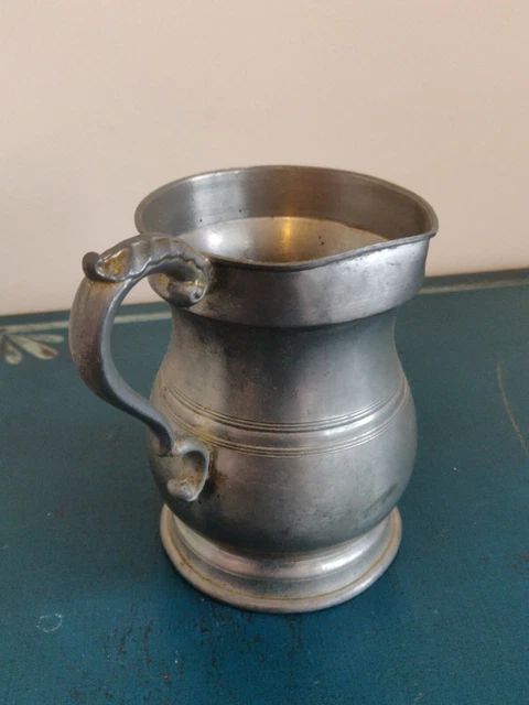 Vintage English Pewter Tankard Georgian handle 1 pint - antique mug metal