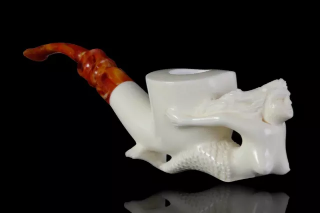 Mermaid Smoking Pipe Block Meerschaum-NEW Handmade Custom Made Fitted Case#1198