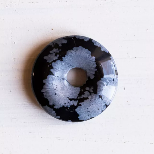 Donut pendentif OBSIDIENNE FLOCON  DE NEIGE 30 mm Pierre naturelle Énergie Reiki