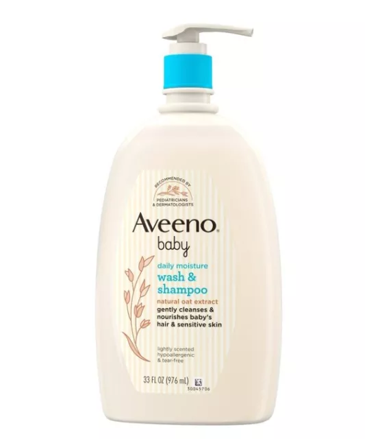 Aveeno Baby Daily Moisture Wash & Shampoo, Oat Extract, 33 fl. oz