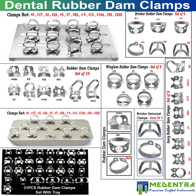 Endodontique Ensembles De Caoutchouc Digue Ivoire Wingless Brinker Pinces Avec