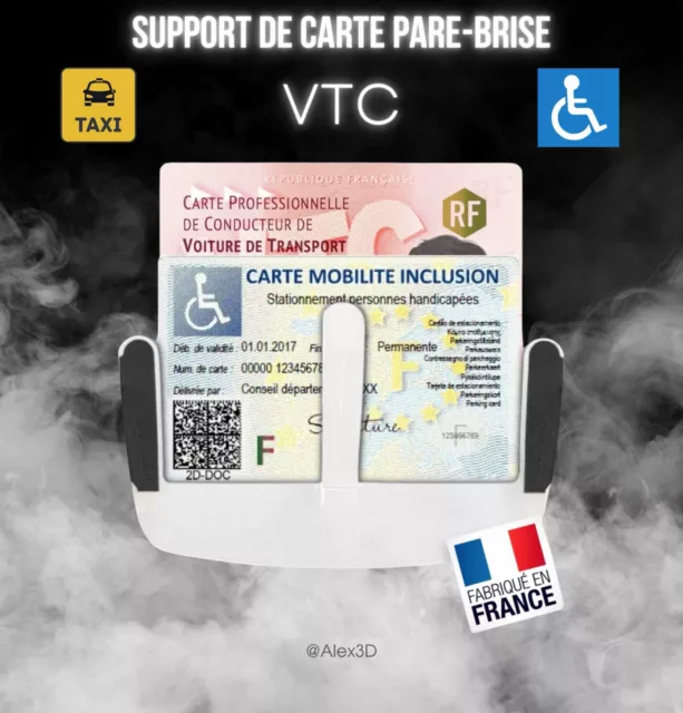  Support Carte Handicapé Pare Brise (Fabriqué en France) Porte  Carte Handicapé Pare Brise Accessoires Auto Support Carte VTC / Taxi /  Ticket de Stationnement - Voiture / Macaron - Pochette (Garantie)
