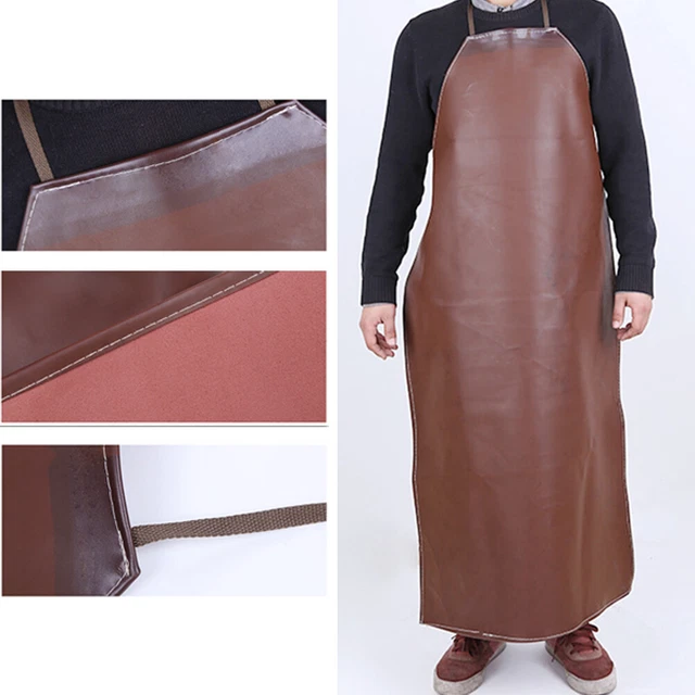 Lengthen Solid Leather Kitchen Unisex Adult Oil Proof Work Shop Apron Easy Clean