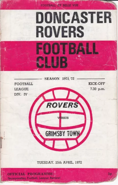 Doncaster Rovers v Grimsby Town programme, Division 4, April 1972