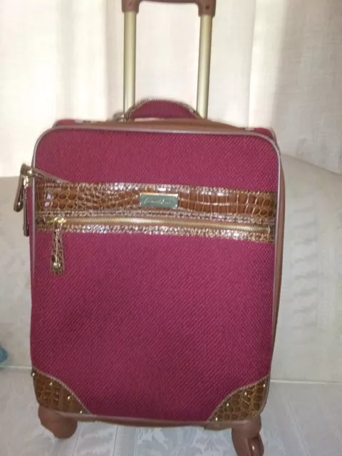 Samantha Brown Vntg Croco Embossed 21" Rolling Bag Carry On Luggage Burgandy VGC