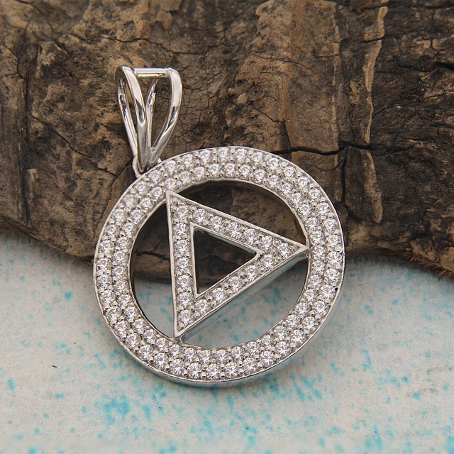 3CT Men's CZ Illuminati Triangle Eminem Sign Pendant in Solid 925 White Gold