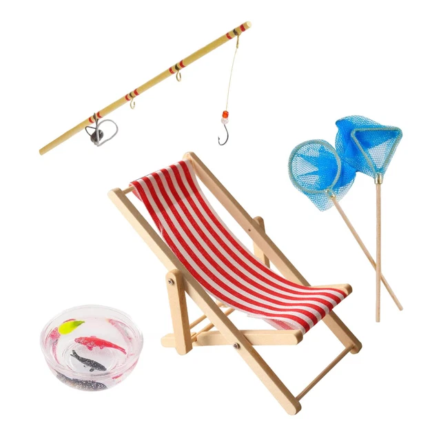5-Piece Fishing Toy Set Mini Fishing Rod Doll House Miniature Fishing Supplies