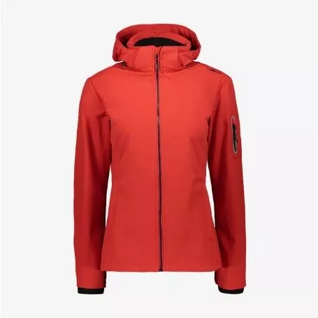 CMP Giacca in Softshell con cappuccio staccabile, Donna -  55BE (Rosso Ferrari/N