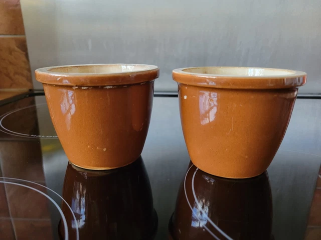 Cuenca vintage de barro esmaltado gres pudín ignífugo x 2