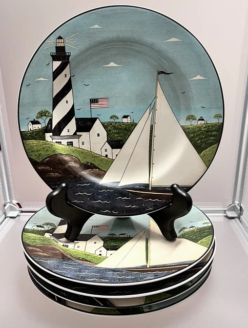5 Sakura WARREN KIMBLE COASTAL BREEZE Salad Dessert Plates Lighthouse Sailboat