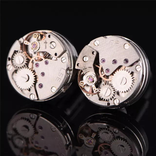 1Pair Vintage Mens Cufflinks Watch Movement Cuff Links Wedding Silver Steampu AP 2