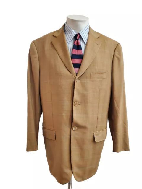 ISAIA NAPOLI Base "S" Men Sport Coat  42R Gold Plaid Fine Wool Italy