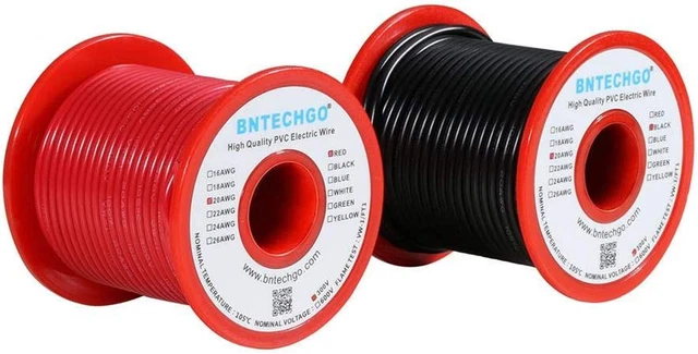 BNTECHGO 20 Gauge PVC 1007 Solid Electric Wire Red and Black Each 50 Ft 20 AWG 1