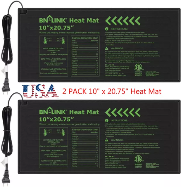 2 Pack Seeding Heat Mat 10"x20" Warm Hydroponic Plant Germination Starting Pad