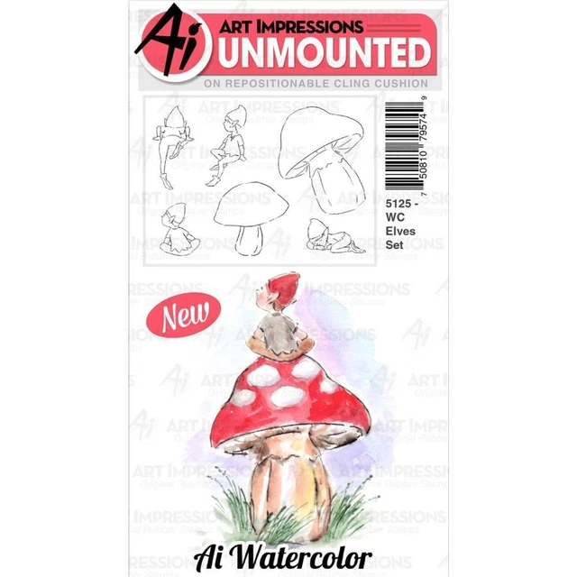 New ART IMPRESSIONS RUBBER STAMP watercolor ELF GNOMES ELVES SET free USA sh