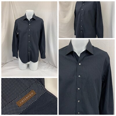 J Hilburn Men Button Shirt 16.5 33 Blue Check Cotton Custom Worn Once YGI R1-2