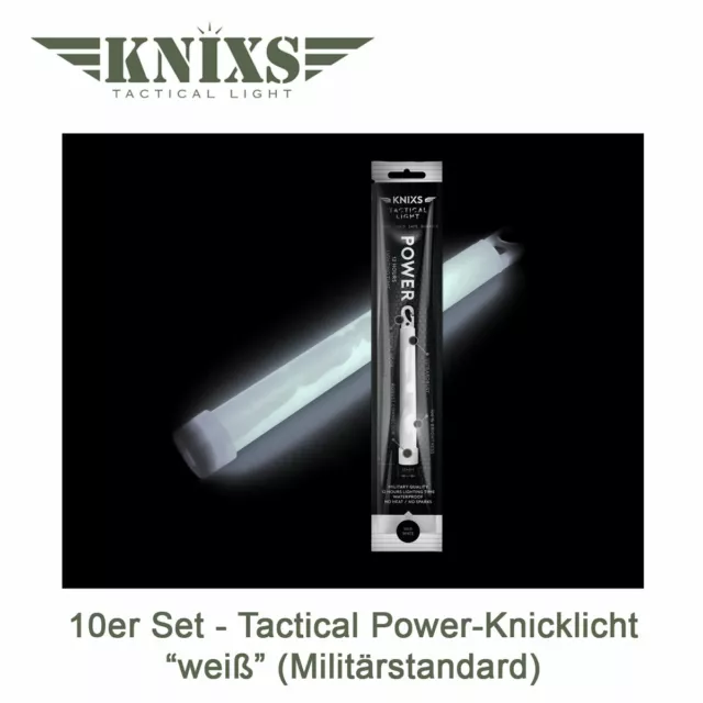 10er Set - Power-Knicklicht Tactical Light im Militär-Standard - weiß leuchtend