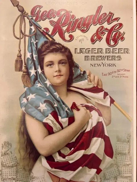 Vtg 1899 Ringler & Co Brewers NY Poster Antique Beer Advertising Print Semi Nude