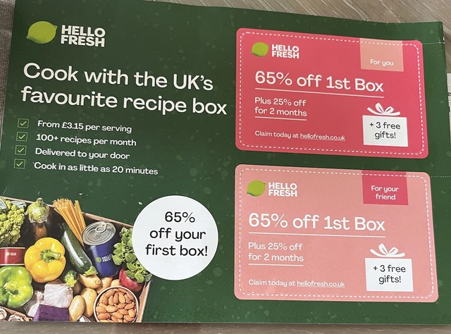 HELLO FRESH DISCOUNT Voucher Code 65 Off 1ST BOX 25 Off Next 2