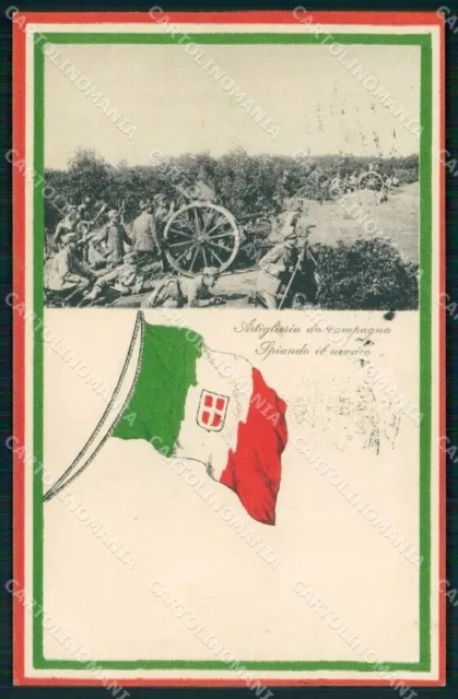 WW1 WWI Militari Patriottismo Tricolore Artiglieria da Campagna cartolina KF5436