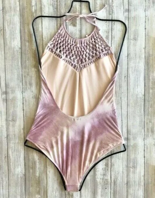 Billabong Today's Vibe High Neck Macrame One Piece Bodysuit Swimsuit (L) Nwt 2