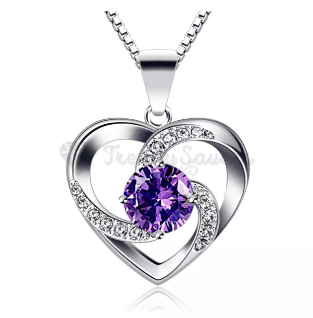 Heart Crystal Pendant Sterling Silver Chain Necklace Womens Ladies Jewellery UK