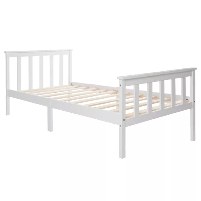 Single Bed Frame White Solid Pine Wood Bed 3FT 190x90cm Adults Kids Bed Bedroom