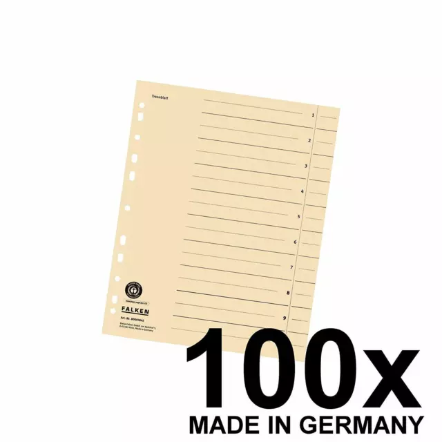 100x Falken Trennblätter 80001845 DIN-A4, 24x30cm, lochverstärkt, 180g/m² Karton