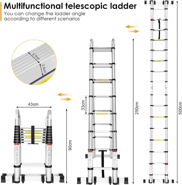 Scala telescopica,scala pieghevole 5metri,multifunzione,capacità di carico 150kg