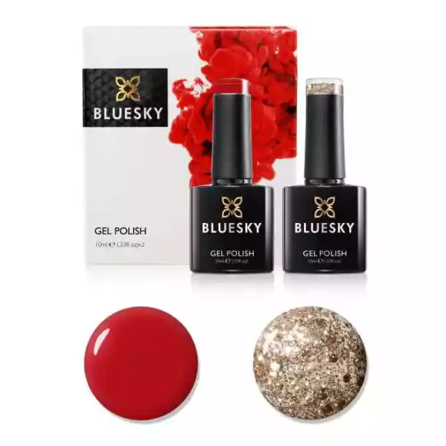 Bluesky Gel Nail Polish Anniversary Set 6 Soak Off UV LED Red Gold 2 x 10ml