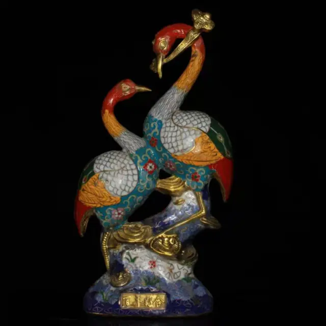 Chinese Copper Cloisonne Enamel Handmade Exquisite Crane Statues 1910