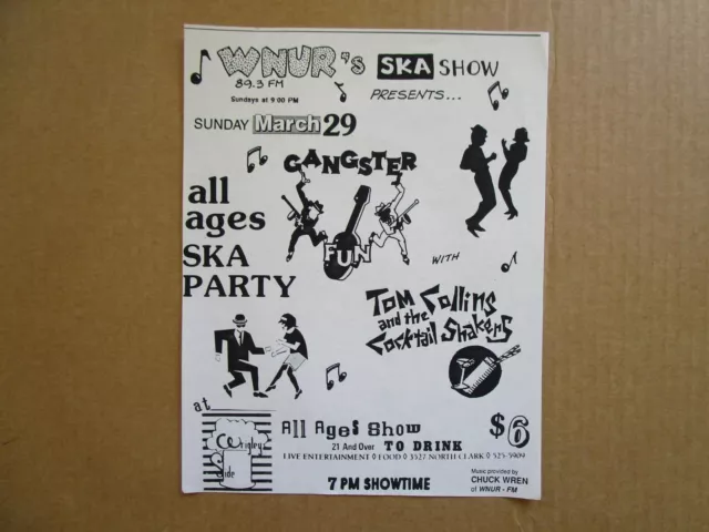 GANGSTER FUN / TOM COLLINS @ Wrigley Side 3/92 Chicago Gig Flyers Handbills