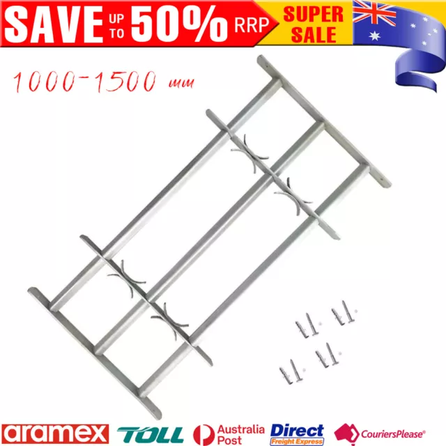 1000-1500 mm Adjustable Security Grille for Windows with 3 Crossbars Bar Safe