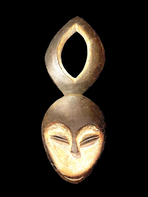 African Wood Face Mask Carved Vintage Wall Hanging A Fine and Rare Kwele -5144