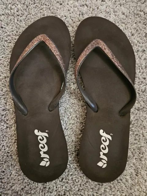 Reef STARGAZER Womens Bronze Glitter & Brown  Sandals Flip Flops Size 7 EUC