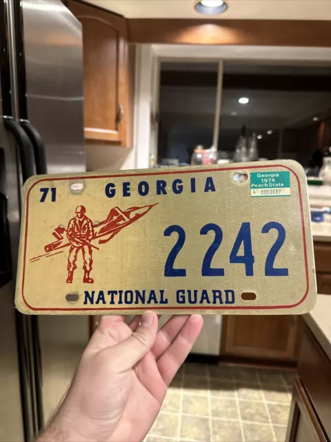 1971 Georgia National Guard License Plate 2242 1974 Sticker GA License Plate Tag