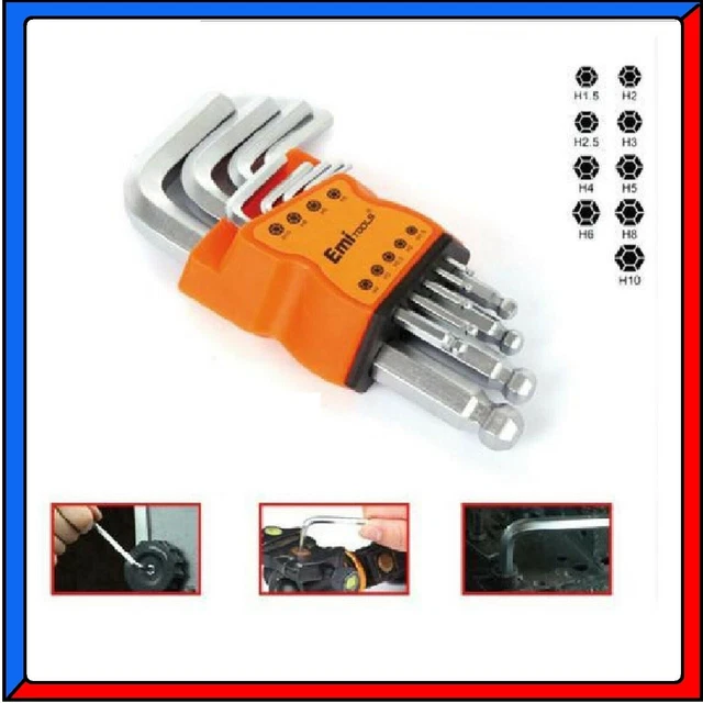 BRUGOLE ESAGONALI CHIAVI MASCHIO LUNGHE - KIT 9 PZ - USAG - 280 L/S9 80102390776