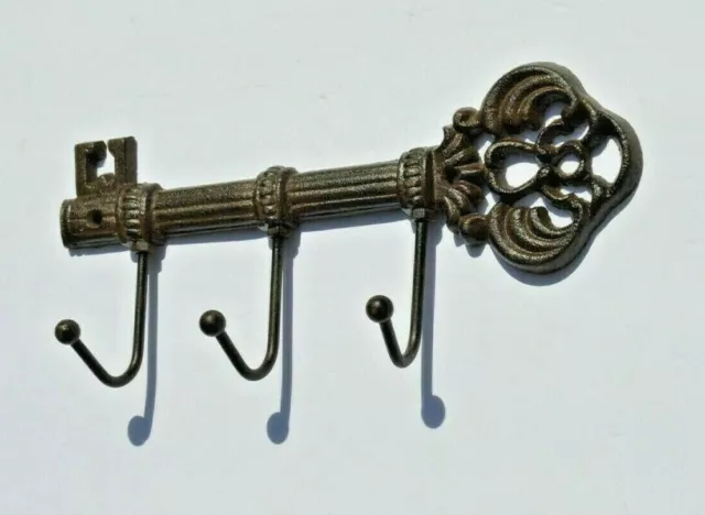 Vintage, Rustic Type Skeleton Key with Triple Metal Ball Tipped Iron Hooks