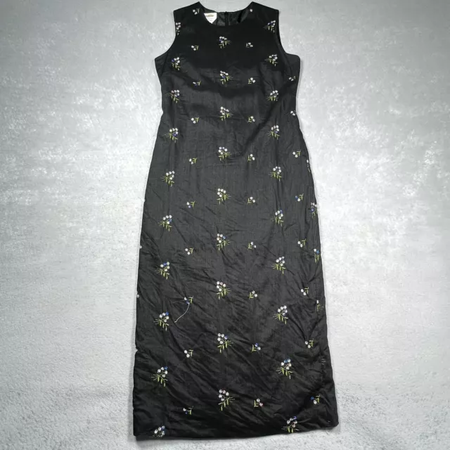 Talbots Irish Linen Black Floral A Line Embroider Sleeveless  Midi Dress SZ: 10