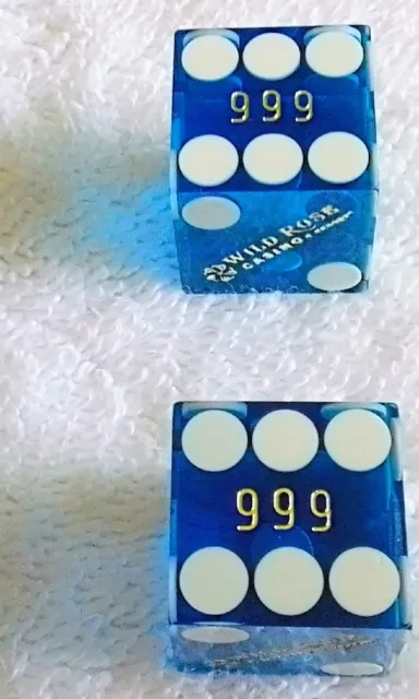 Wild Rose Casino Official Quality Blue DICE PAIR "999" MATCHING Serial Numbers