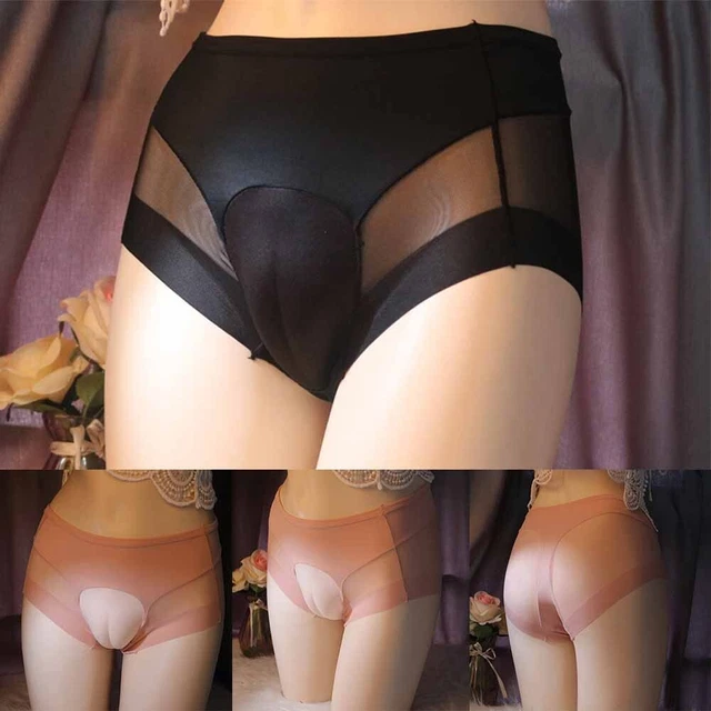 Men Sissy Pouch Middle Rise Bikini Briefs Crossdress Panties Lingerie Underwear.