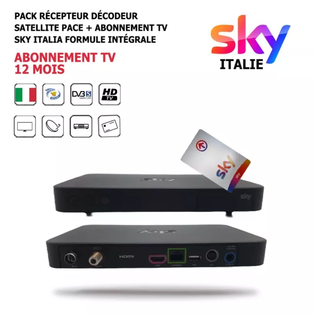 Pack Récepteur Décodeur Satellite Pace + Abonnement Tv Sky Italia 12 Mois