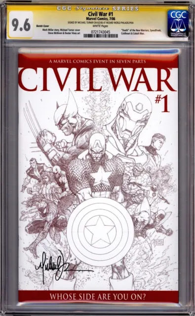 Civil War #1 Sketch Variant Cgc Signature Series Signed Michael Turner Marvel