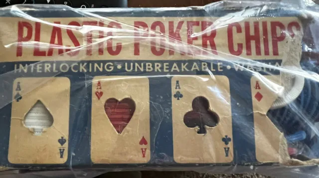 ACE Interlocking Red White Blue 100 Plastic Stacking Poker Chips USA Vintage