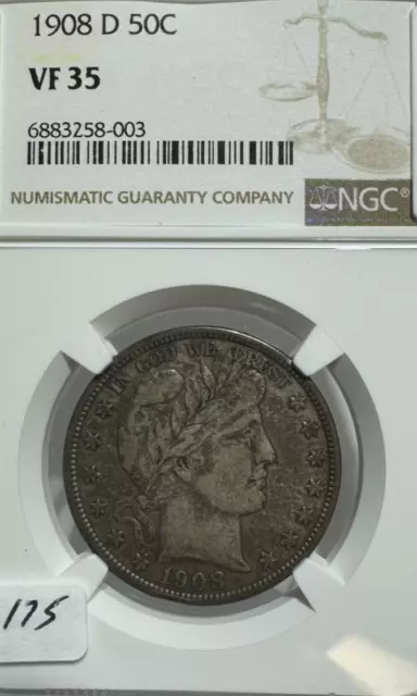 1908 D Barber Half Dollar 50C Ngc Vf 35