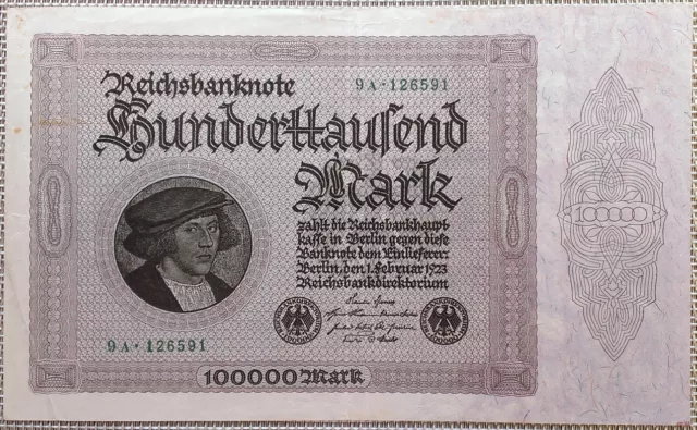 100.000 Mark 1923 Reichsbanknote Geldschein Deutschland, VF- XF °