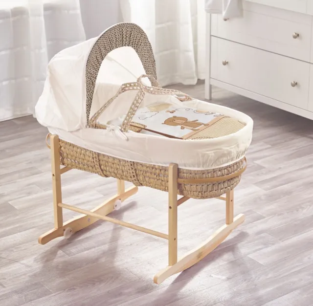 Cream Moses Basket With Rocking Stand and Mattress Beary Nice Bedding Liner Set